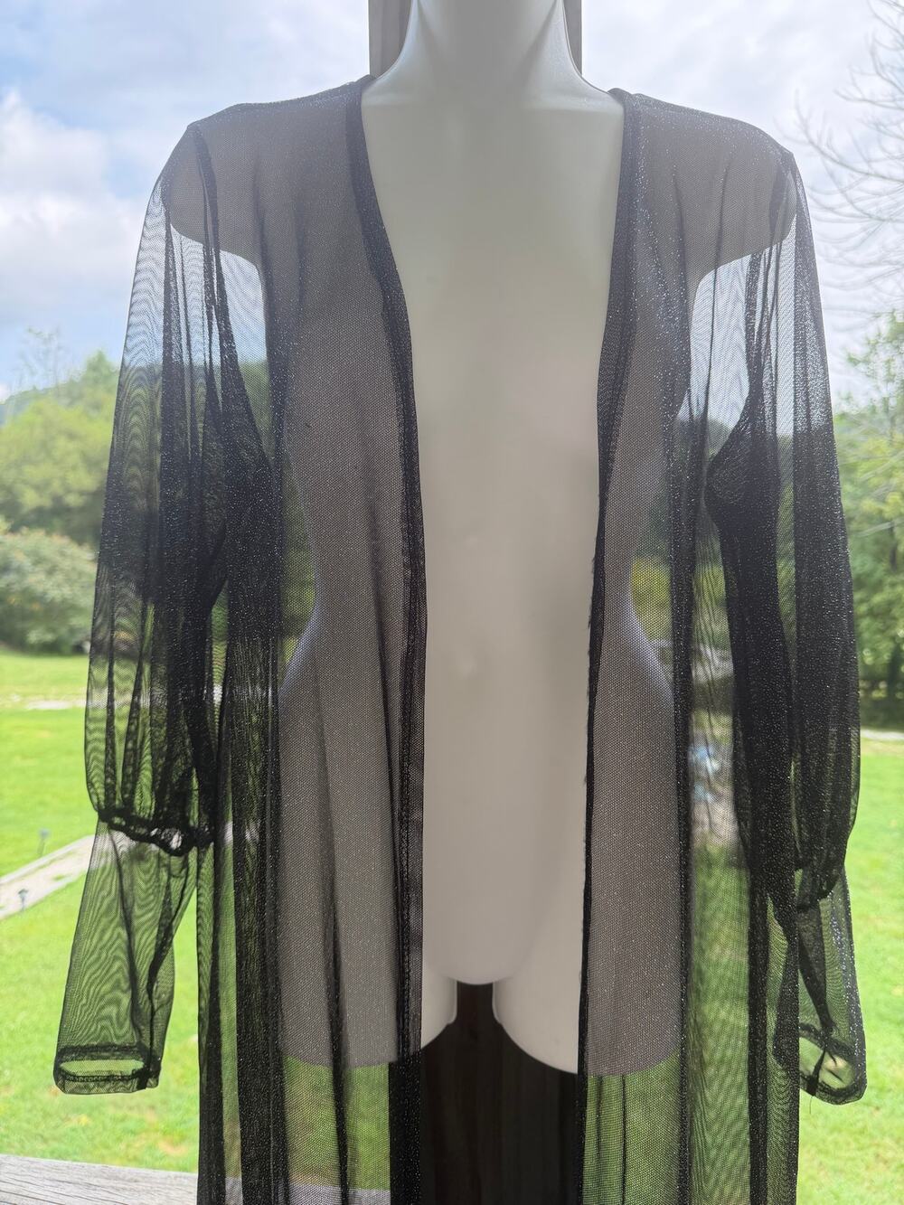 Whimsigoth Celestial Discovery Black Sparkly Sheer Maxi Duster Gothic Glam S